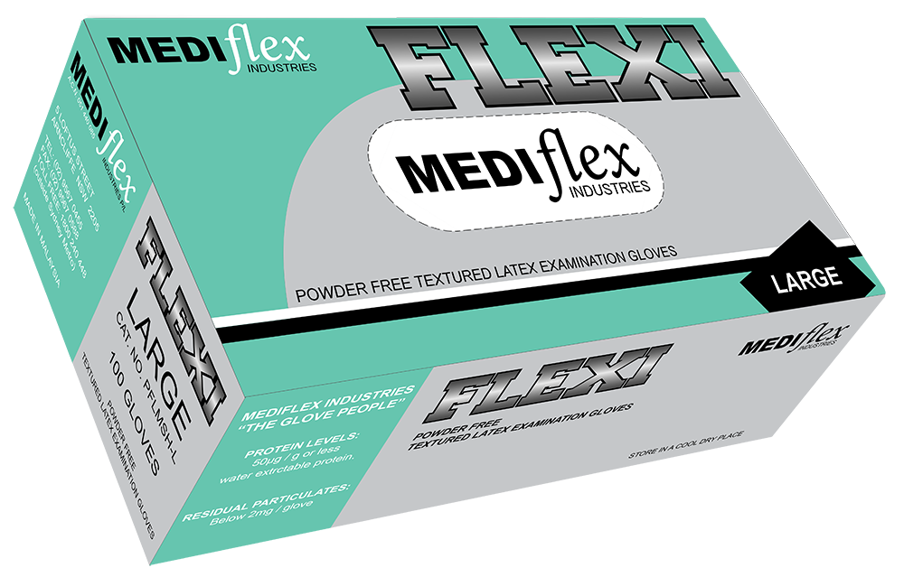 Flexi large latex gloves powder free textured examination gloves box with 100 gloves